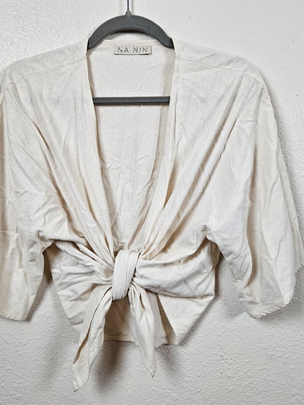 Na Nin silk noil raw silk tie front blouse size 1